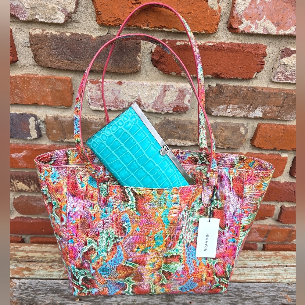 NWT BRAHMIN APRIL RESERVOIR MELBOURNE CROC EMBOSSED LEATHER TOTE BAG - Picture 15 of 16